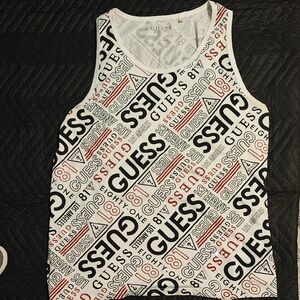 Guess White Tank Top with Black and Red Logo Pattern Men's XXL